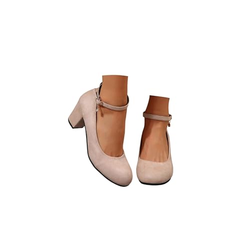 Mary Jane Heels for Women Platform High Heels Shoes Dress Round Toe Suede Pumps Pair with Oktoberfest Dirndl Dress Party Adjustable Ankle Strap Pumps