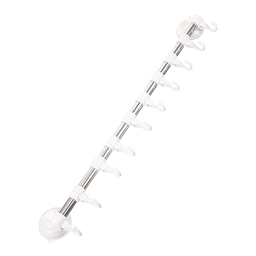 OKUMEYR Wall Mounted Towel Rack with Hooks Adjustable Suction Cup Towel Bar for Bathroom Kitchen Utensil Hanger Space Saving Design Heavy Duty Modern Look