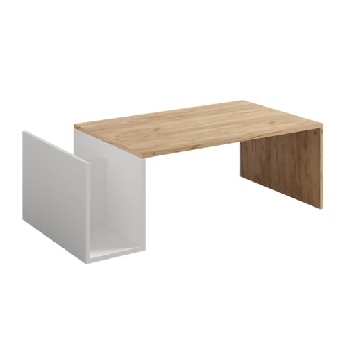 Vicco Mesa de Centro Avento, Oro Potencia Roble/Blanco, 100 x 50 cm, con Espacio de Almacenamiento Adicional Debajo de la Superficie de la Mesa