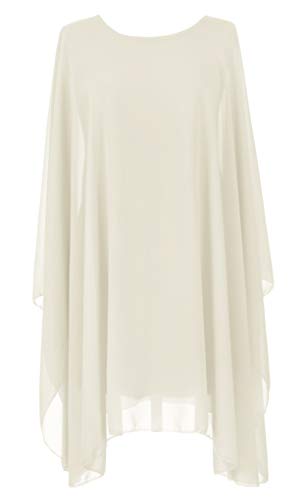 TEXTURE Ladies Womens Italian Lagenlook Batwing Sleeve Flowy Chiffon Kaftan Tunic Top Blouse Dress One Size Plus UK 14-22 (Off White, One Size)