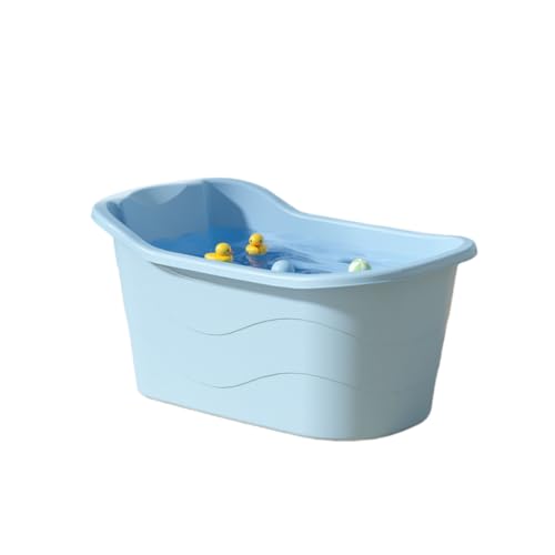 NYHGOXM ベビーバス ポータブルバスタブ 新生児用 家庭用 沐浴 お風呂 80x48x40cm 加厚素材 U型枕付き 浴?付き 側面排水口 滑り止め 耐久性 軽量 収納便利 ブルー/ピンク/イエロー (ブルー)