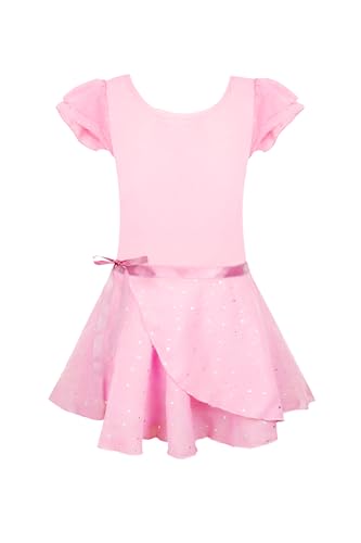 Image of EQSJIU Ballet Leotards for Girls with Removable Skirt Combo Tie Ruffle Sleeve Outfit
