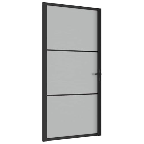 vidaXL Porte Intérieure Porte Vitrée Porte à Panneaux Chambre à Coucher Salle de Bain Maison 102,5x201,5 cm Noir Verre Mat et Aluminium