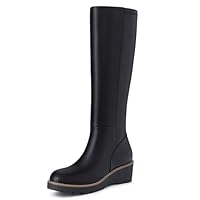 Athlefit Women's Knee High Boots Wedge Platform Comfortable Tall Long Boots with Side Zipper
