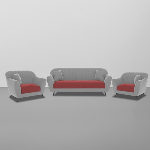 Image of Atticus 3+1+1 Seater Sofa Set for Living Room (Maroon Grey Colour) Premium Fabric Sofa
