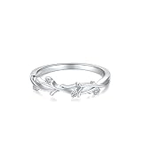 Anillos de eternidad para mujer, oro blanco, diseño simple de ramas de árbol con diamantes redondos de laboratorio de oro blanco de 9 quilates, O 1/2, Oro blanco de 9 quilates, Sin piedra preciosa