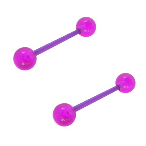 DENI2 Piercings lengua barbell morados con barra flexible 16mm de largo y 1,6mm de grosor, material bioplast antialergico