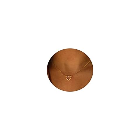 Kyerlyn Simple Heart Necklace Cute Tiny 14k Gold Plated Choker Necklaces Hollow Necklace for Women Dainty Gold Necklaces Minimalist Trendy Jewelry Gifts Cover