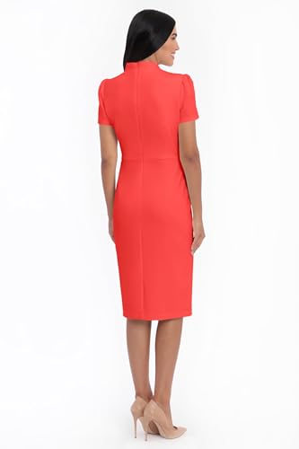 Maggy London Women's Midi Short Sleeve Sheath with Neck Tie Career Office Work Wear, Calypso Coral3