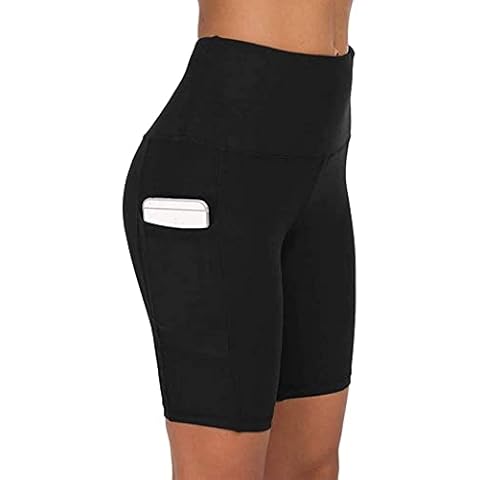 Women Yoga Running Shorts, Sport High Waist Workout Gym Short for Womens with Pockets, Summer Fitness Tummy Control Exercise Jogger Cycling Pants Breathable Seamless Quick Dry Cover