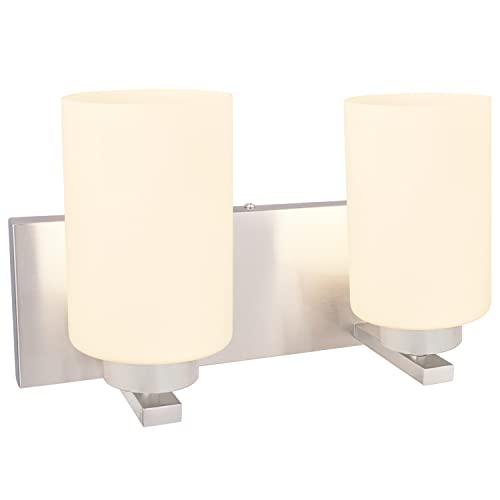 Image of Aspen Creative 62219, Two-Light Metal Bathroom Vanity Wall Light Fixture, 14 inch Wide, Transitional Design in Satin Nickel