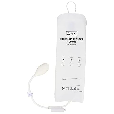 American Hospital Supply Medical Pressure Infusion Bag – 1000ml, IV Pole Infusion Sack with 3-Way Stopcock, Color-Coded Gauge | Medical Supplies & Equipment (1 Each) Cover