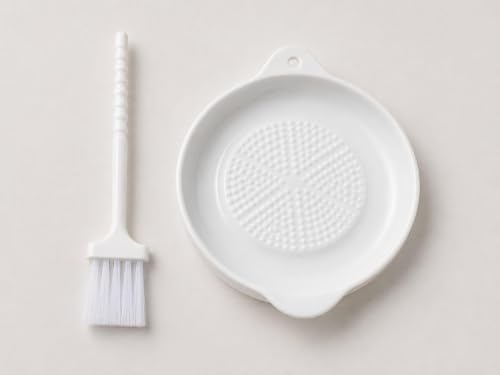 Image of Ceramic Garlic Grater Plate with Cleaning Brush, Manual Fruit Vegetable Garlic Ginger Grinding Dish for Puree Preparation,