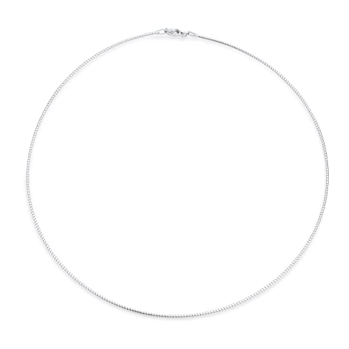 Bling Jewelry Basic Simple Thin 1 MM Slider Omega Cubetto Chain Snake Choker Flex Collar Necklace For Women 14K Gold Plated .925 Silver Sterling Add Pendant 16 Inch 18 Inch