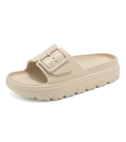 Image of Haifago Womens Platform Sandals with Arch Support, Summer Beach Slides with Adjustable Buckle, Comfort Lightweight Chunky Cushion Slip on Sandal
