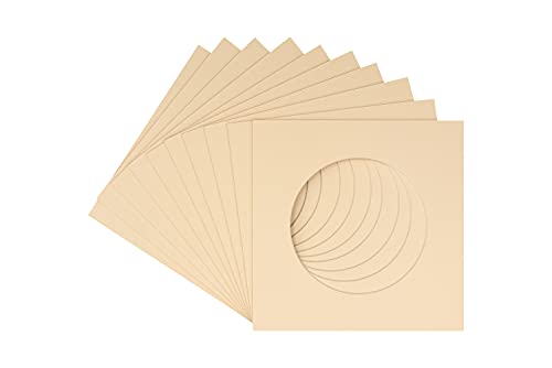 CountryArtHouse Beige Acid Free 18x18 Circle Picture Frame Mat with White Core Bevel Cut for 14x14 Pictures - Fits 18x18 Frame - Pack of 1 Matboard Show Kit with Acid Free Backing & Clear Bag