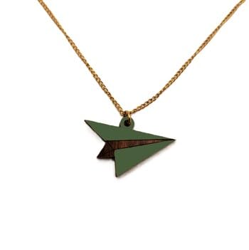 Sastree Colgante Avión Original Verde | Edición Limitada Solo 365 Unidades | Madera Sostenible Pintado a Mano | Detalle Amantes Aviación y Viajes (Acero Inox Oro)