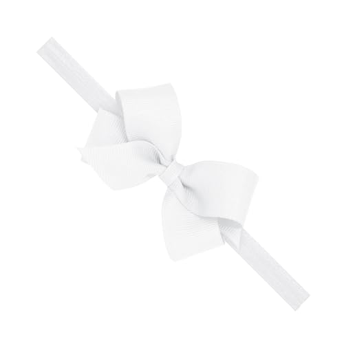 Wee Ones Girls' Classic Grosgrain Hair Bow on a Matching Baby Hair Band, For All Hair Types, Mini Bow, 6-24 Months, White