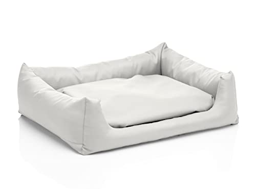 Juelle Hundebett aus Kunstleder, Hundebett für große Hunde, flauschiges Hundekissen, Sofa Rex S-XXL (100x80 cm, Weiß)