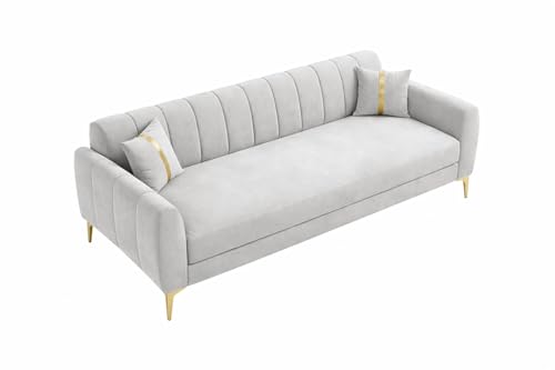Image of Hermione 4 Seater L Shape Sofa Set with Movable Ottoman | Flexible Left or Right Layout | Luxe Velvet Suede Fabric | Comfortable Seating | Modern Sofa for Living Room - Light Gray