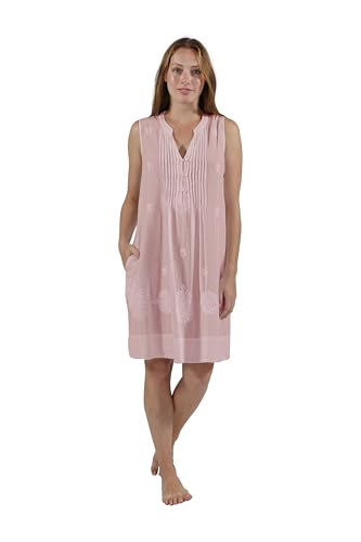 LA CERA Women's 100% Cotton Leno Stripe Chemise Nightgown, 100% Cotton, Machine Wash, Imported, V-Neckline, Sleeveless