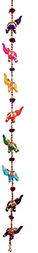 Door Hanging Decorative Velvet Fabric Covered 10 Elephants in Vibrant Color Stringed with Beads Single Layer