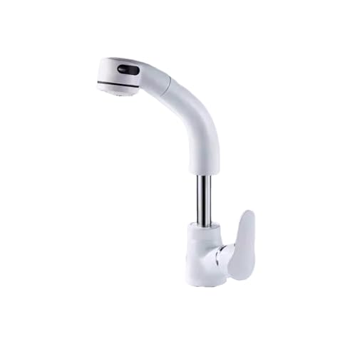 Basin Taps Gray Liftable Seven-Character Brass Hot and Cold Dual-Use Home Bathroom Washbasin Under-Counter Basin Pull-Out Faucet (White Arc)