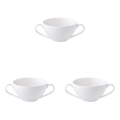 Dajar AMBITION Suppentasse 350 ml Porto Suppenschale Suppenschüselchen Tasse mit Griff Porzellan Suppenbecher Spülmaschine weiß modern, 11 x 11 x 6,2 cm (Packung mit 3)