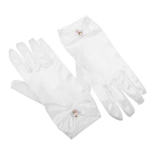 GALPADA Elegant Satin Bridal Gloves Short Princess Gloves for Women White Vintage Wedding Accessories