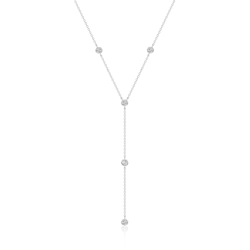 EPIRORA Y-Shaped Lariat Necklace for Women, Dainty Long Layered CZ Teardrop Pendant Necklace 14K Silver/Gold Plated Adjustable Chain Trendy Jewelry Gifts for Women