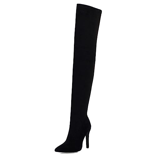 Bottes over knee de soirée en suède noir et talon stiletto pour bal et danse