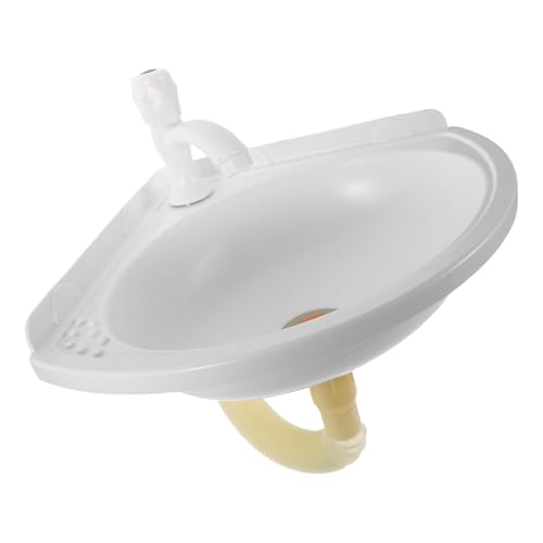 OUNONA Lavabo Esquinero Blanco De Pared Triangular De Plástico Con Grifo Monomando Frío, Compacto Para Baño Pequeño y Balcones, Instalación Suspendida, Kit Completo Para Ahorro De Espacio