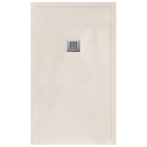 Plato de Ducha de Resina con Borde Extraplano Antideslizante Valvula y Rejilla | Textura Piedra | Beige | 80 X 120 cm