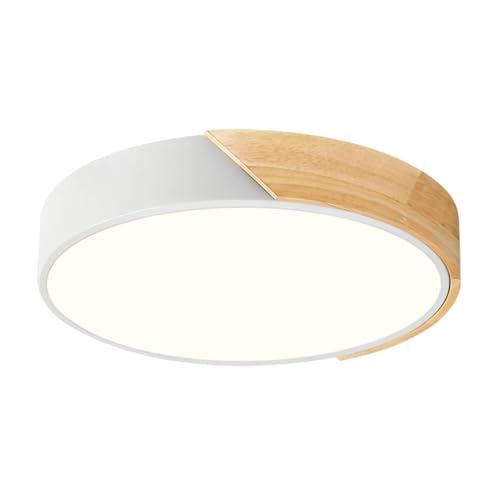 Qamra Deckenlampe, LED Deckenleuchte 30cm, Wohnzimmerlampe Wei&szlig;, Moderne Lampe Holz f&uuml;r Wohnzimmer Schlafzimmer K&uuml;che Flur 4000K
