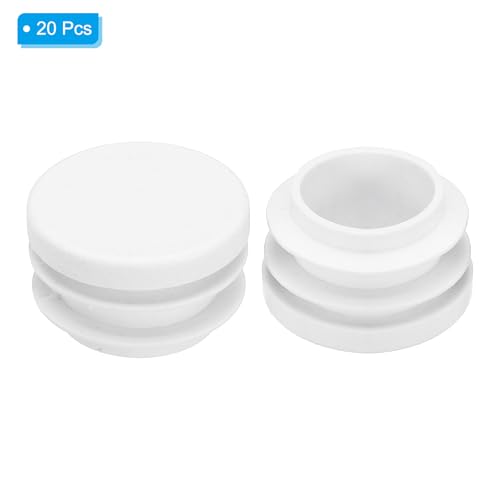 Image of PATIKIL 1-1 /8 inch Plastic Tubing End Caps, 20Pcs Round Hole Plug Insert for Round Iron Pipe Chair Leg Table Bookshelves Patio Furniture, White