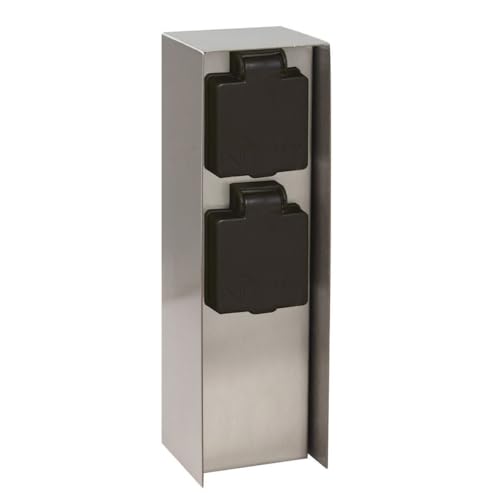 ARUM LIGHTING - Borne Électrique de Jardin CENAC Acier Inox, 2 Prises Françaises, Étanche IP44, H23cm, Multiprise Extérieure pour Barbecue, Tondeuse, Luminaire, Max...