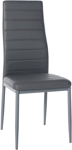 CLP Silla De Comedor Mayfair Tapizada En Terciopelo o Polipiel I Butaca Moderna con Respaldo Alto & Base De Metal, Color:Gris, Material de Base:Cuero Sintetico