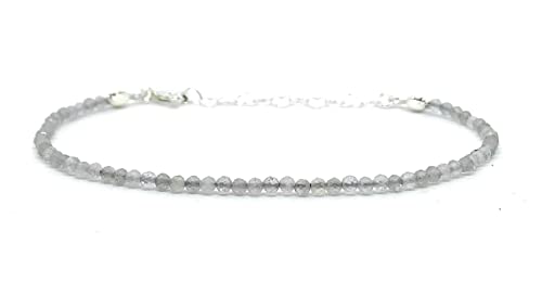 Bracciale in labradorite spessore 2 mm e argento sterling regolabile da 16 cm a 19 cm