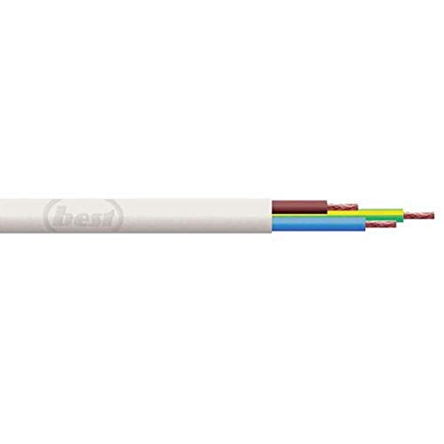 Merriway BH01453 3-Core Round Flex Cable 2183Y 0.5mm White 5 Metres (16.5 feet) Meters 5 m