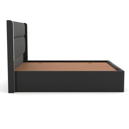 Image of Wooden Modern Upholstered King Size Bed for Bedroom | Wooden Double Bed with Box Storage | Platform Cot Upholstered Bed with Upholstery Fabric | Engineered Wood(6.5 x 6 Ft, Dark Grey)
