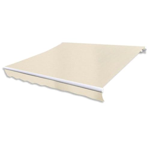 QJBSAVVA Store à bras articulé à la main, 300 cm, blanc crème, avec cadre en aluminium et tissu en polyester revêtu de polyuréthane, résistant et résistant aux UV, pour terrasse, jardin et balcon