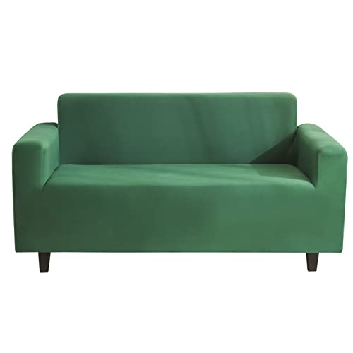 Housse de canapé élastique vert uni extensible pour canapé 2 places - 2