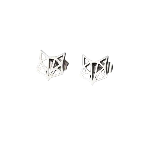 bling queen Men's Stainless Steel Cute Fox Ear Studs Earrings Stylish And Unique-picture-5
