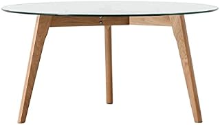 Betta Furniture Round Coffee Table - Tea Table with Clear Tempered Glass Top and Solid Oak Base in Natural Finish - Corner, Sofa, End Table for Living Room - 90 x 90 x 45cm