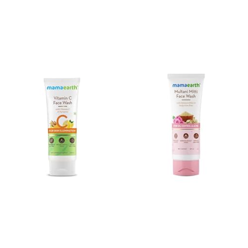 Image of Mamaearth Vitamin C Face Wash with Vitamin C and Turmeric for Skin Illumination - 100ml & Mamaearth Multani Mitti Face Wash with Multani Mitti & Bulgarian Rose For Oil Control & Acne