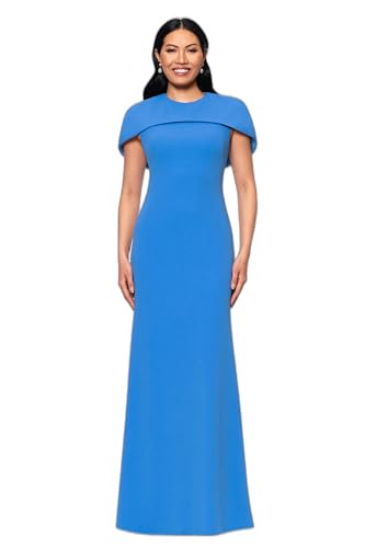 Image of Betsy & Adam Women's Xscape Women's Scuba V-Neck Off the Shoulder Ruffle Knee Length Dress