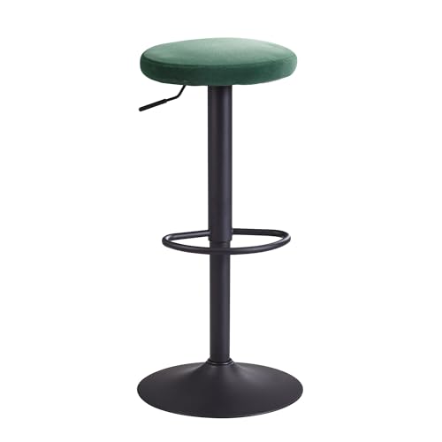 Wohnling Barhocker Samt Grün Hocker ohne Lehne 58-79 cm, Küchenhocker Stoff/Metall 100kg, Design Barstuhl Tresenhocker Drehbar Bistrohocker
