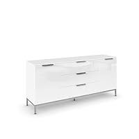 Rauch Möbel Flipp, Sideboard, TV-Schrank, Kommode mit Stauraum, mit Metallkufe Chrom, Alpinweiß/Glasfront Weiß, 2-türig, Glastüren, 3 Schubkästen, Griffe Chrom, 160x72x42cm