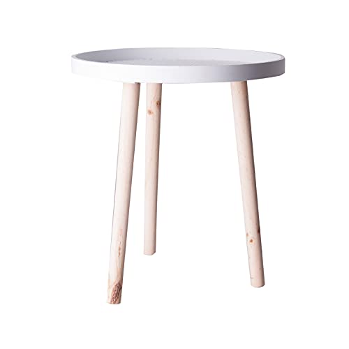 Lastdeco Mesa Auxiliar Decorativa. Mesita Redonda de Madera para Salon o Comedor. Superficie de Bandeja. Mesa para Sofa o Mesa de Centro. Desmontable. Estilo Nordico. Color Blanco. 40 x 40 x 44 cm