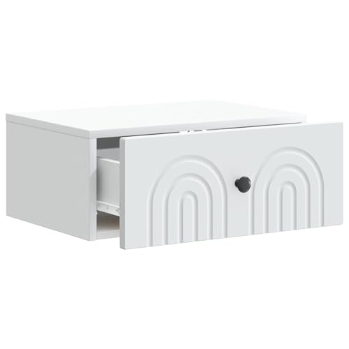 Cabinet de chevet mural blanc 49 cm en bois d'ingénierie avec 2 tiroirs